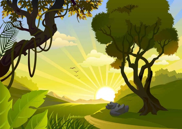 Cartoon landscape vector background Vectors graphic art designs in