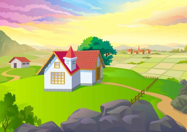 Cartoon Landscapes Vector Background Free vector in Encapsulated