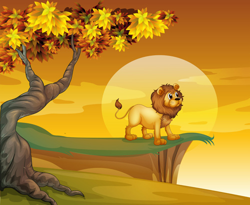 Cartoon lion with beautiful nature vector Vectors graphic art designs in  editable .ai .eps .svg .cdr format free and easy download unlimit id:587179