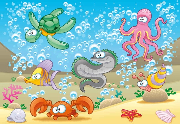 Cartoon marine animals vector background001