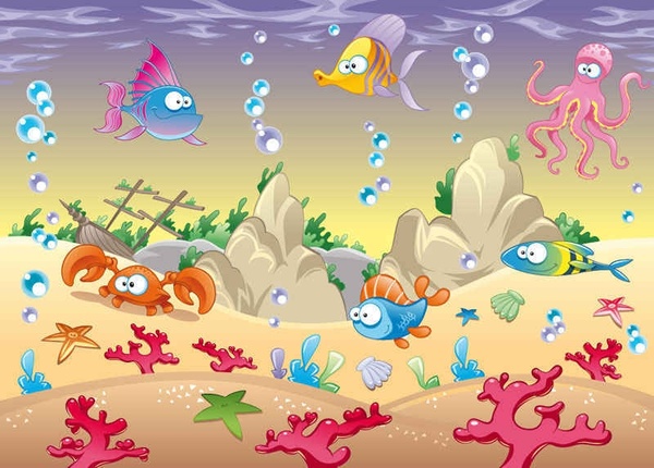 Cartoon marine animals vector background