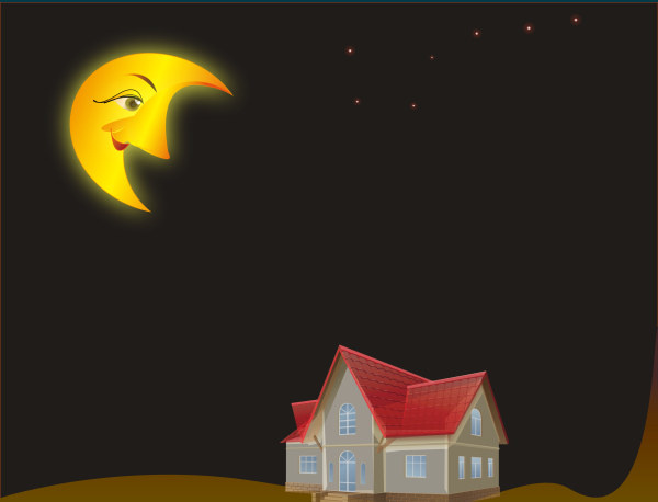 cartoon moon and house desing vector