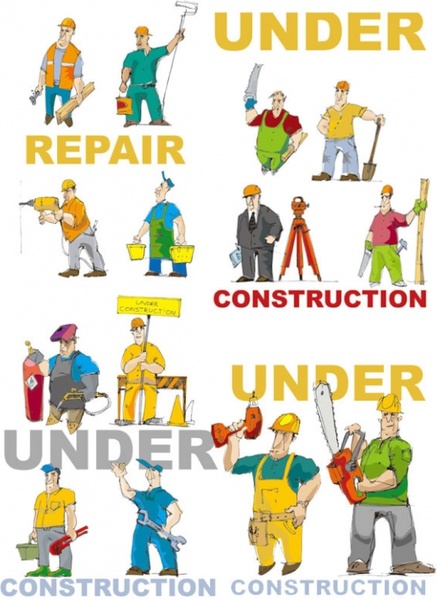 cartoon of workers and tools vector