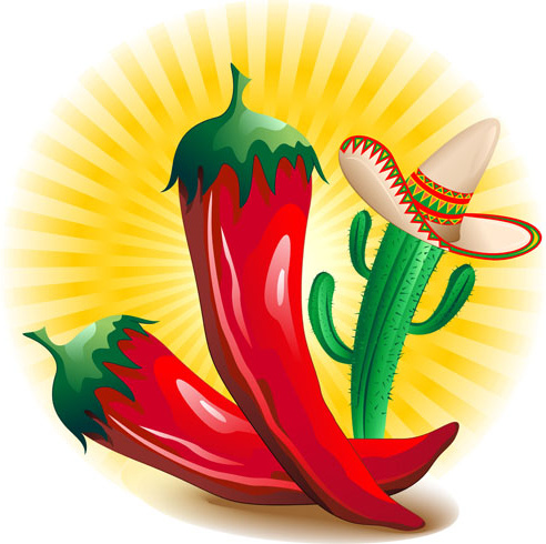 Cartoon red hot pepper and cactus vector Vectors graphic art designs in