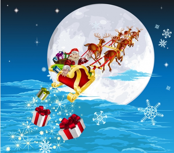 Cartoon santa claus gifts christmas sleigh vector Free vector in ...
