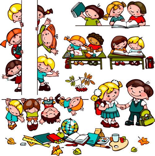 cartoon school children cute design vector