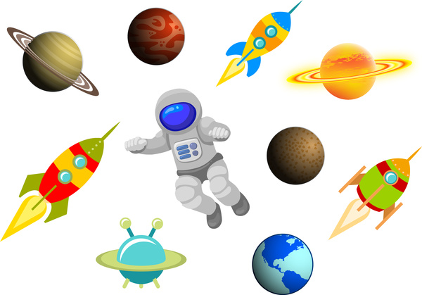 cartoon space science items set 