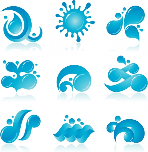 water liquid icons shiny blue modern shapes