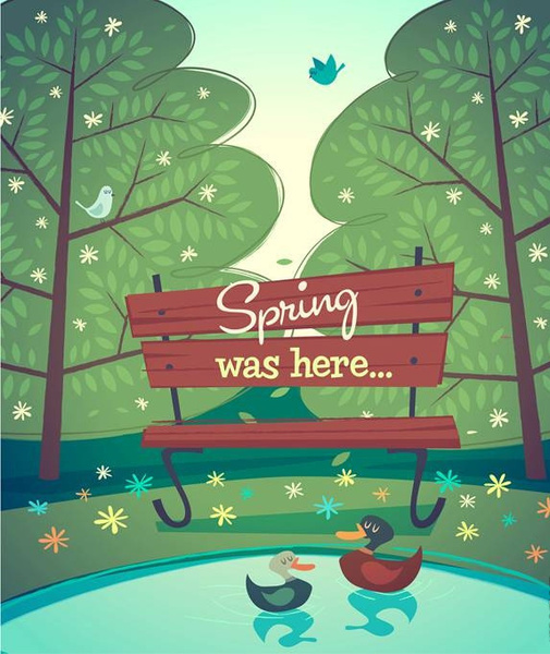 Cartoon spring natural scenery vector background Vectors graphic art