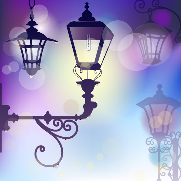 cartoon street lamp background vector set