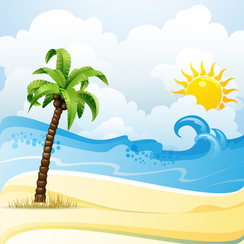 cartoon tropical beach vector 