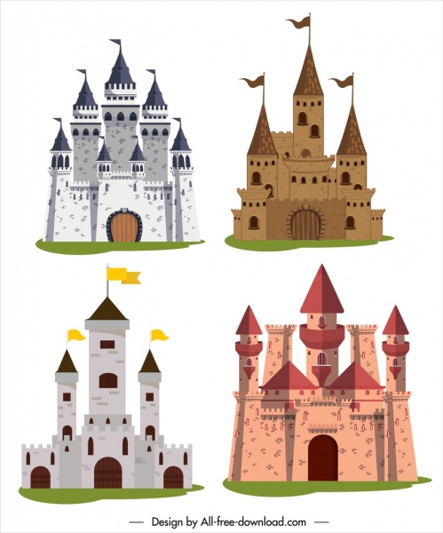 castles icons colored vintage sketch
