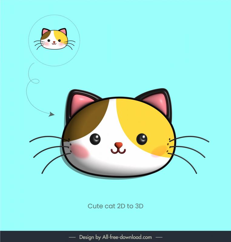  cat face design elements cute 3d 