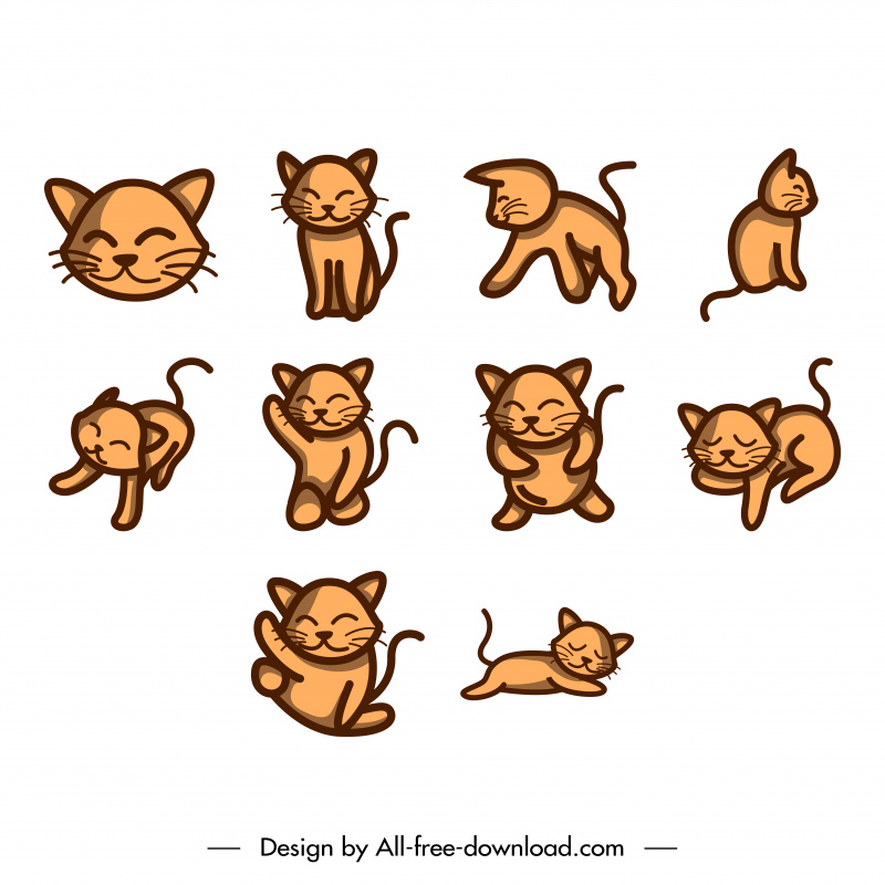 cat icon sets classical cute handdrawn classic design 