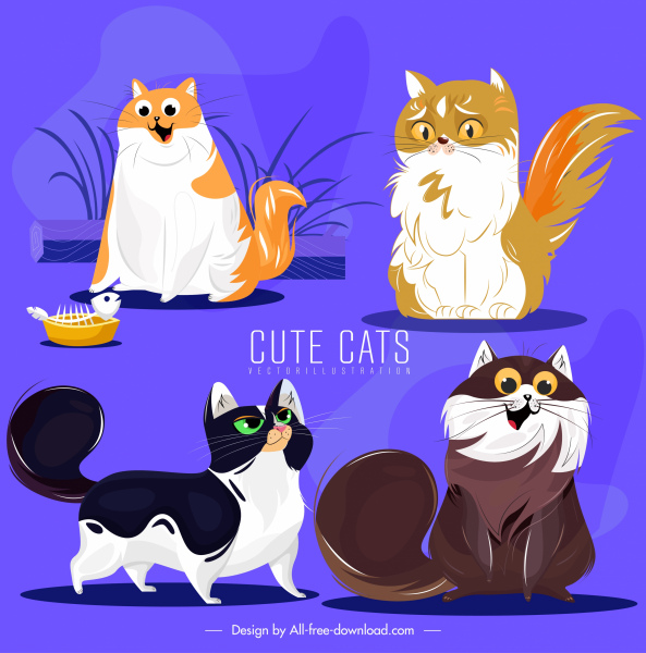 cat species icons funny cartoon characters sketch