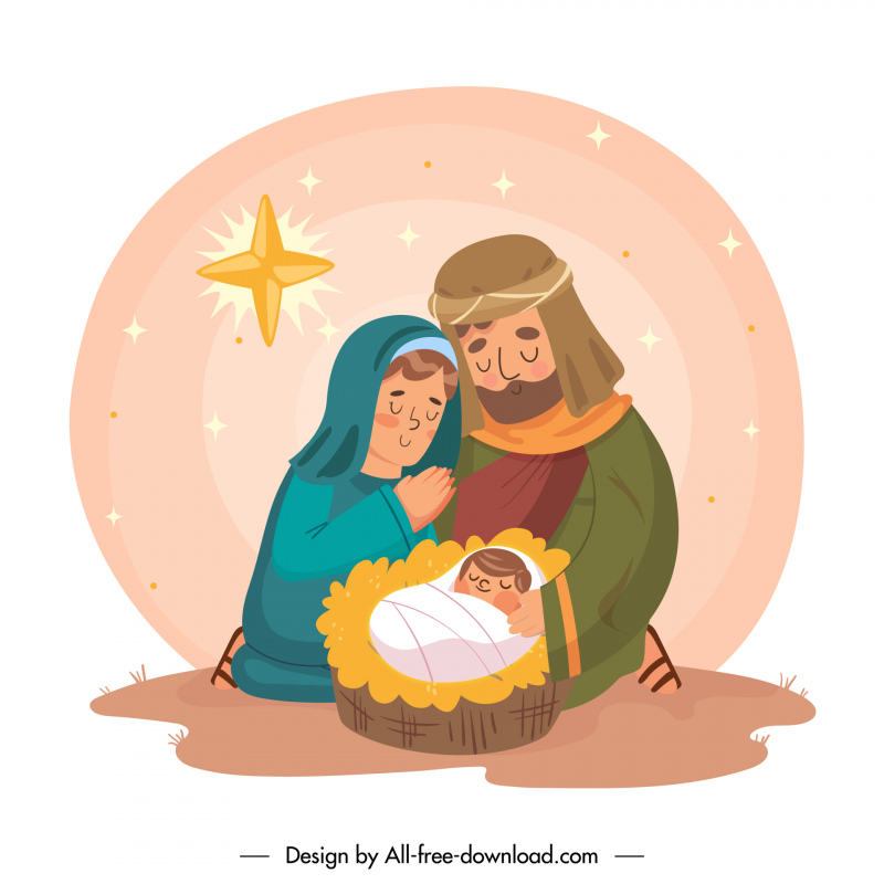 catholic xmas decorative backdrop newborn christ sketch cartoon characters 