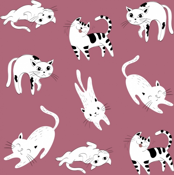 cats background cute cartoon icons white pink decor