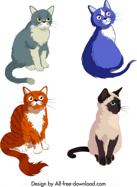 cats icons multicolored lovely cartoon design