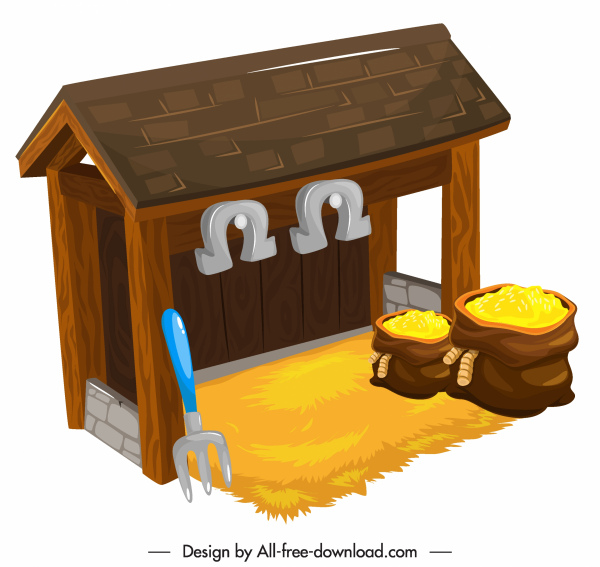 cattle stable icon colorful 3d sketch