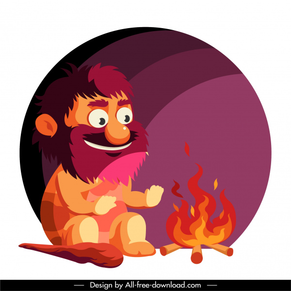 caveman icon burning fire sketch cartoon character sketch