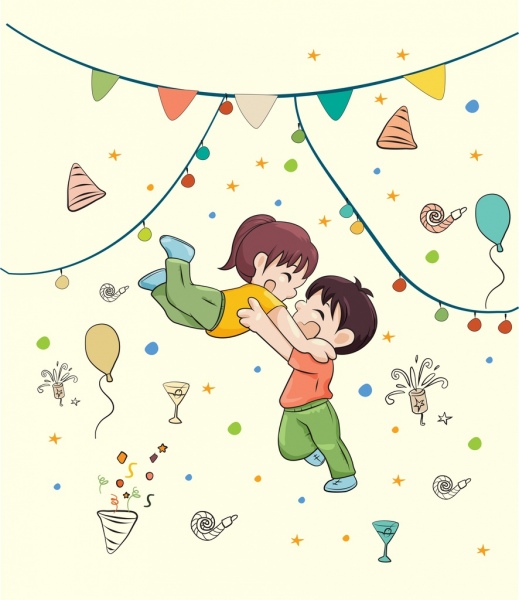 celebration background joyful kids ribbon decor cartoon design