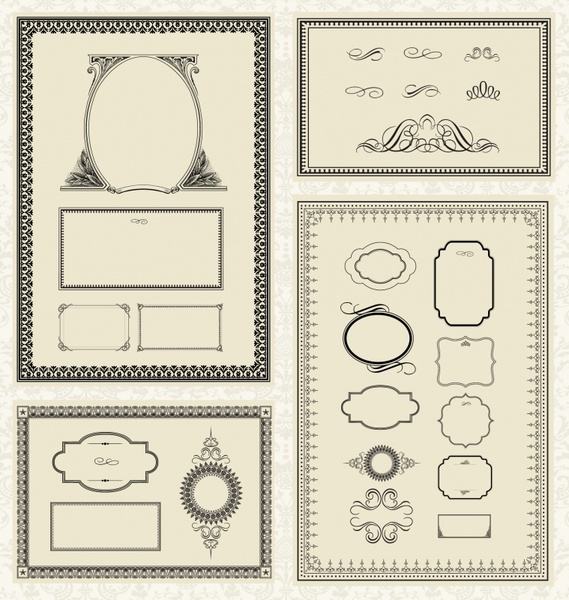 border design elements collection seamless symmetric vintage shapes