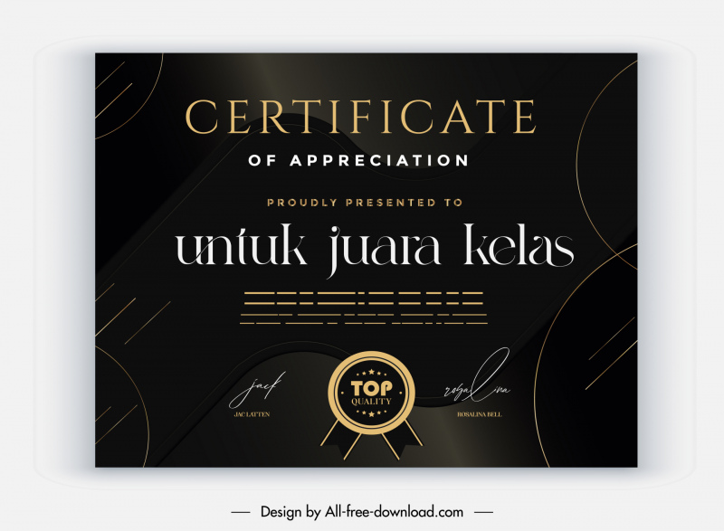 certificate of appreciation template elegant dark design 