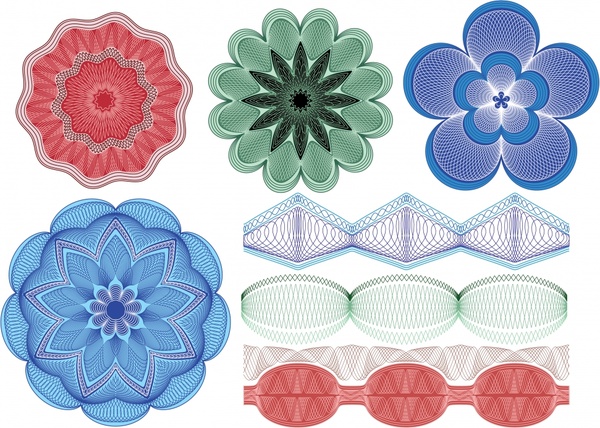 pattern design elements symmetric seamless decor flowers icons