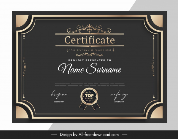 certificate template dark elegance symmetric decor