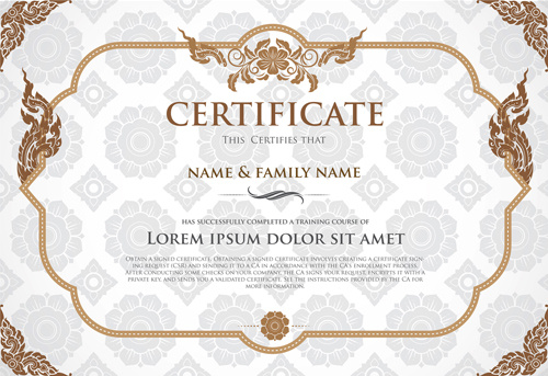 certificate template with retro frame vector