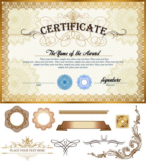 certificates template with ornament kit vector