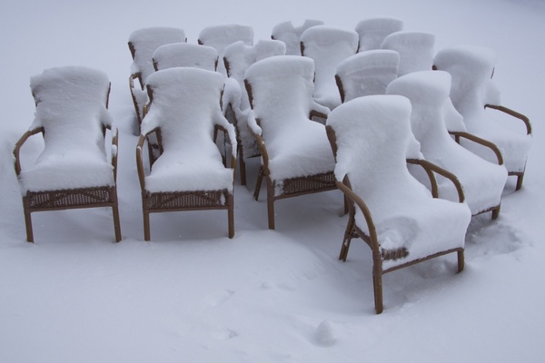 chairs beer garden snowy