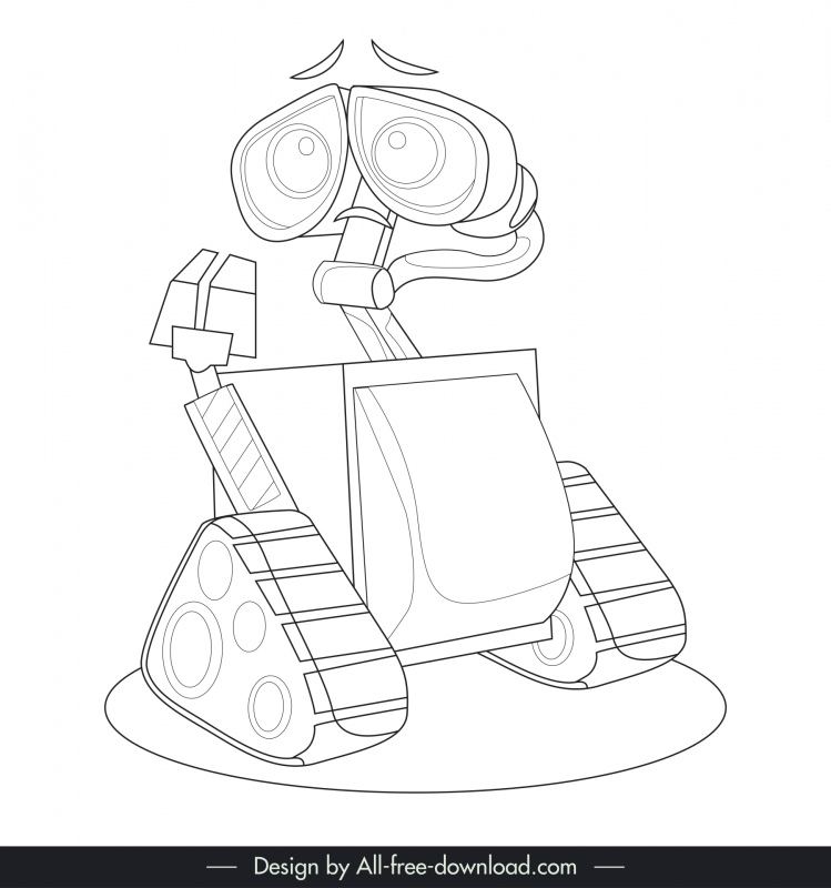 character wall e icon black white handdrawn outline
