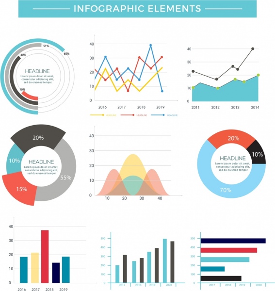 Chart infographic design elements multicolored flat shapes ...