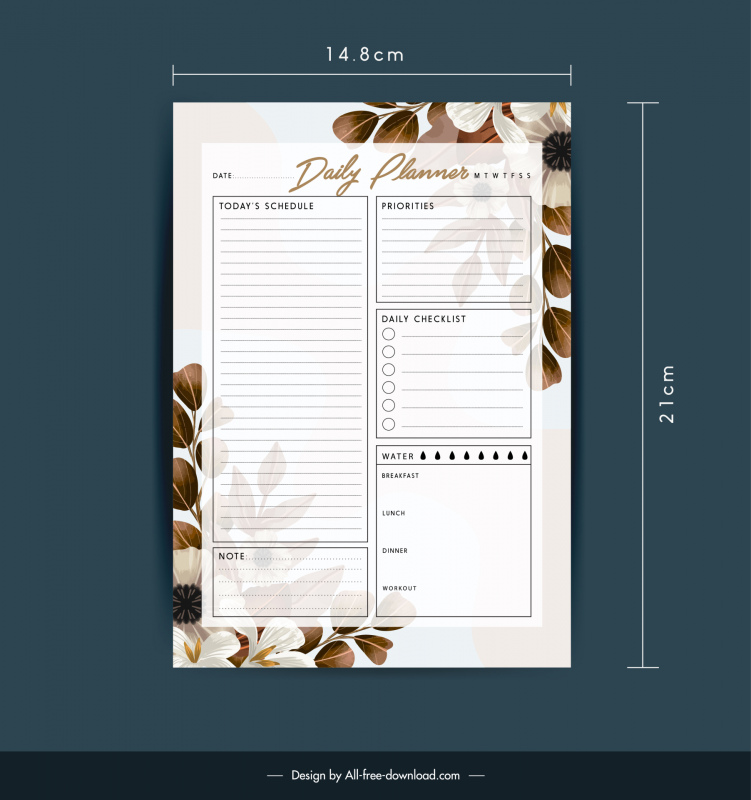 checklists planner template elegant floras leaves decor