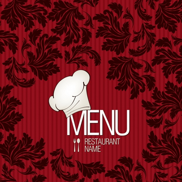 menu cover template dark elegant leaves decor