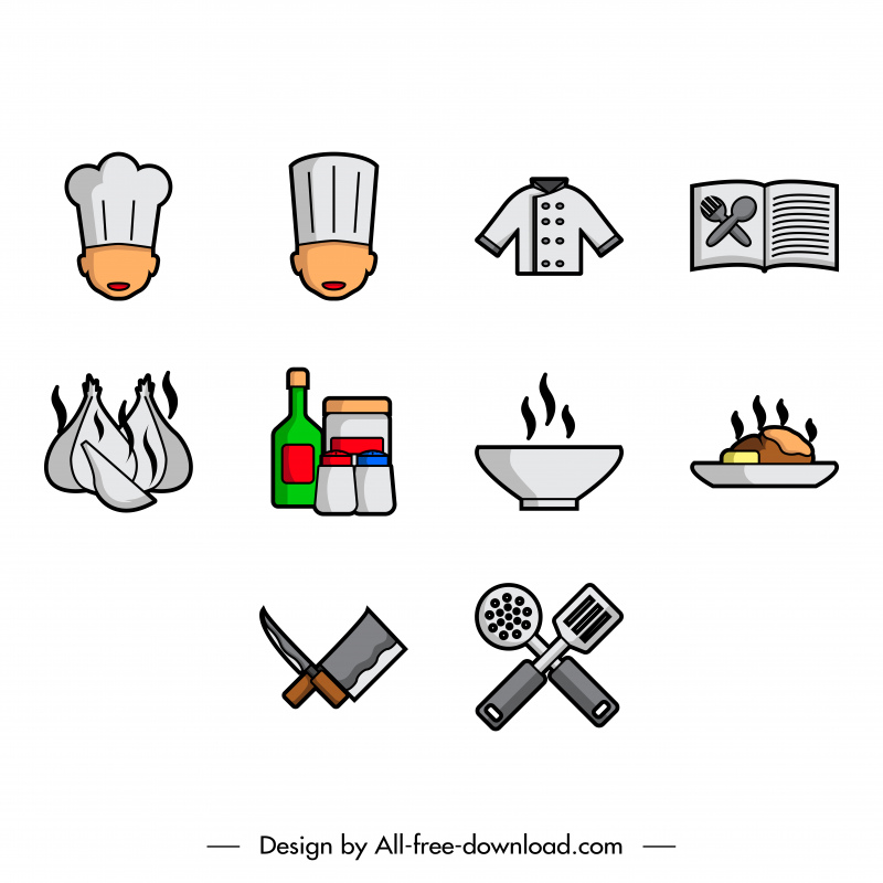 chef icon sets flat cooking symbols sketch