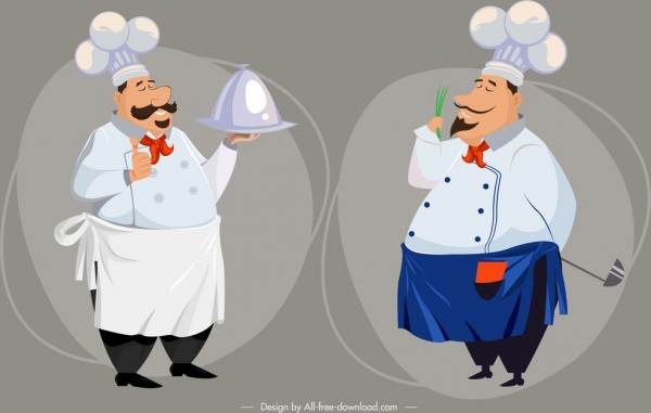 Chef icons funny cartoon characters design vectors free download 51,072  editable .ai .eps .svg .cdr files