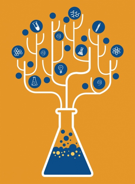 chemistry background flat tree ornament lab bottle icon