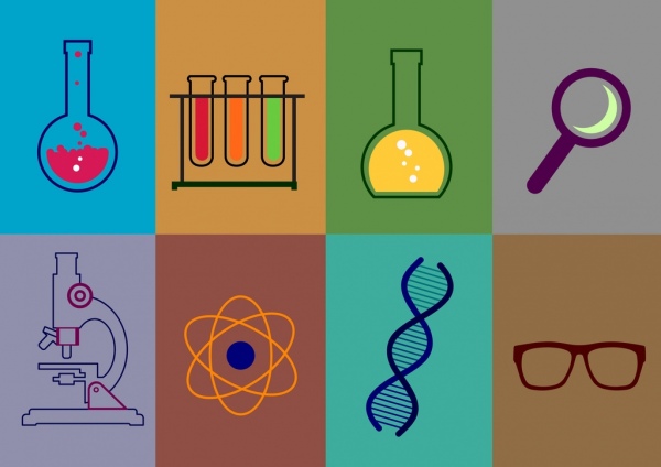 chemistry lab design elements various flat colored icons