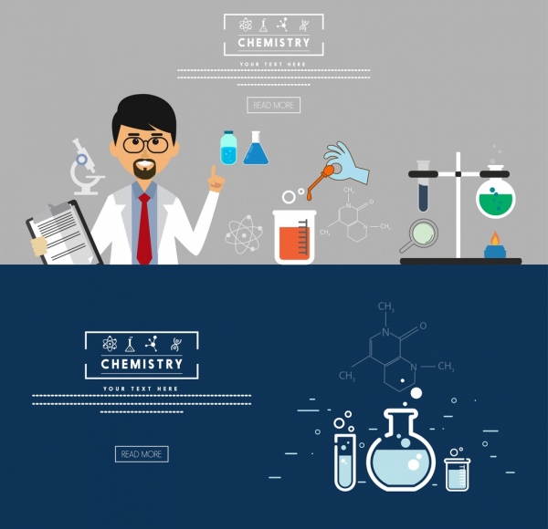 chemistry research banner webpage design lab symbol icons