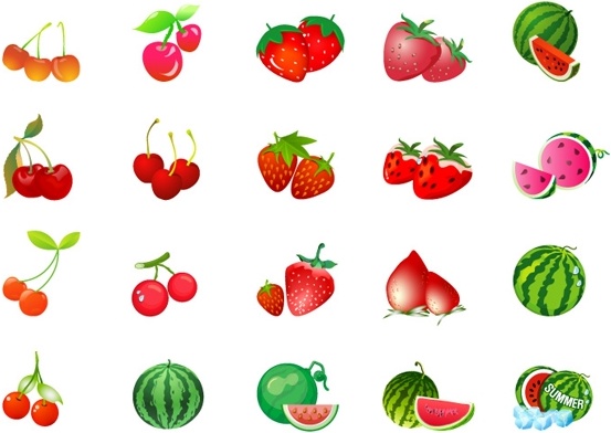 cherry strawberry watermelon vector