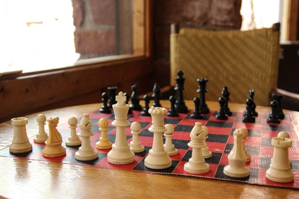 chess pieces on chess board on table