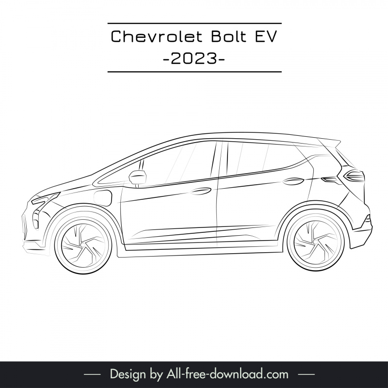 chevrolet bolt ev 2023 car model template flat handdrawn side view outline