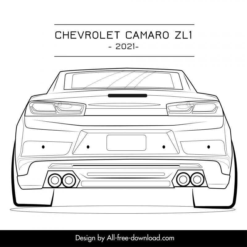chevrolet camaro zl1 2021 car model advertising template flat black white rear view outline