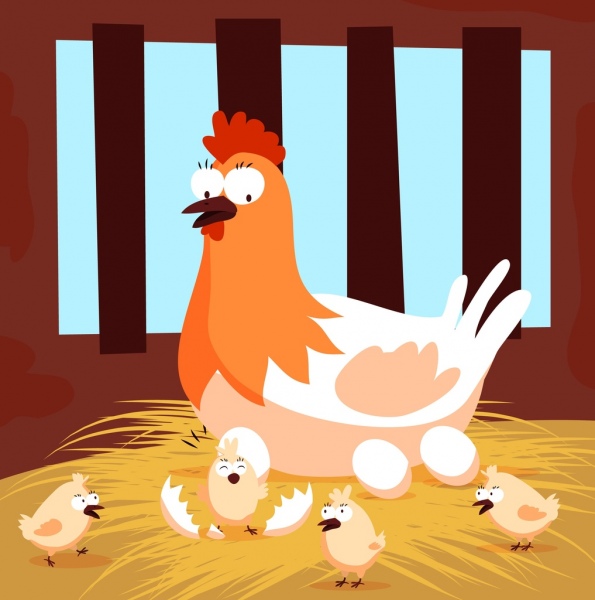 chicken family background hen chick icons colored cartoon