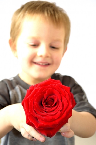 child and roses