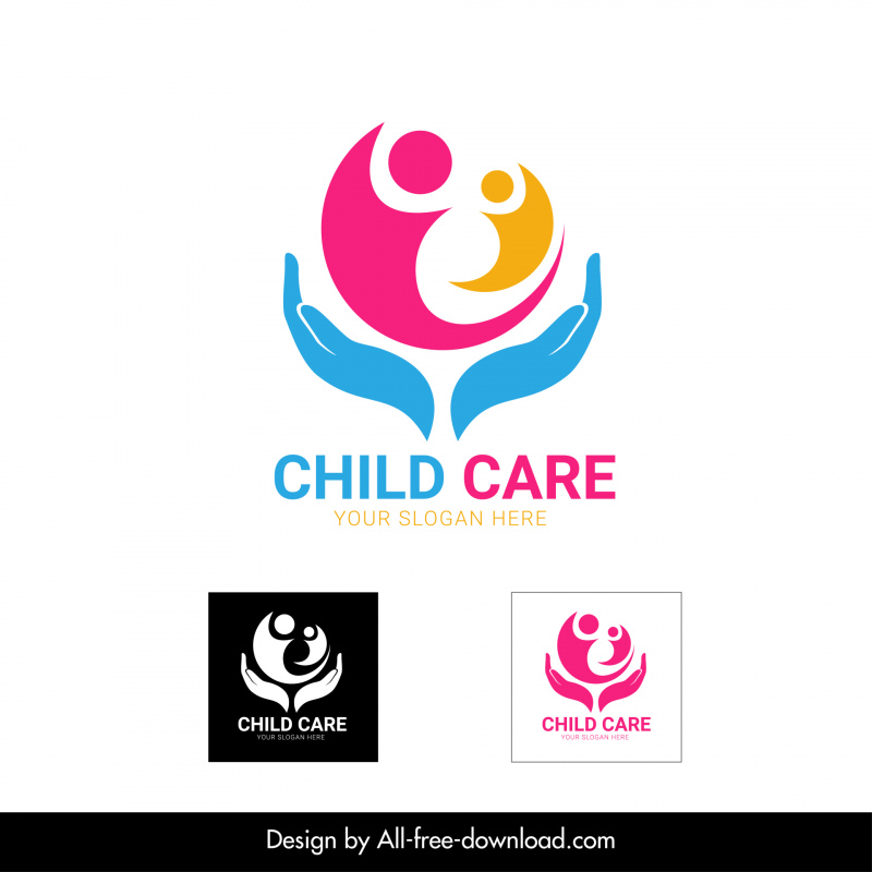 child care logotype flat holding hands curves shapes outline 