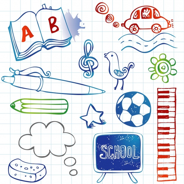 school design elements education tools icons handdrawn design