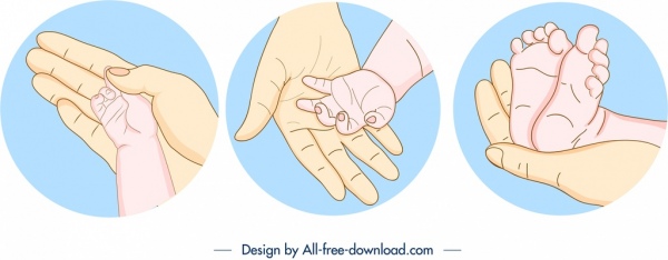 childbirth design elements caring hands symbols handdrawn sketch